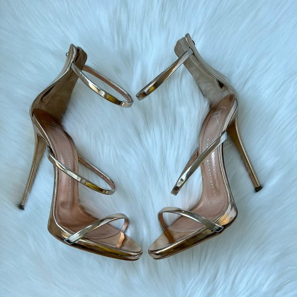 Giuseppe Zanotti Women's Rose Gold Metallic Leather Harmony Sandals Size 38.5 - Picture 4 of 9